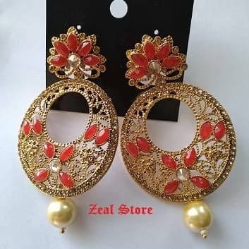Fancy Earring With Rhinestones (Maroon Color)