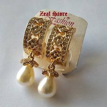 Golden Earring With Pearl For Girls
