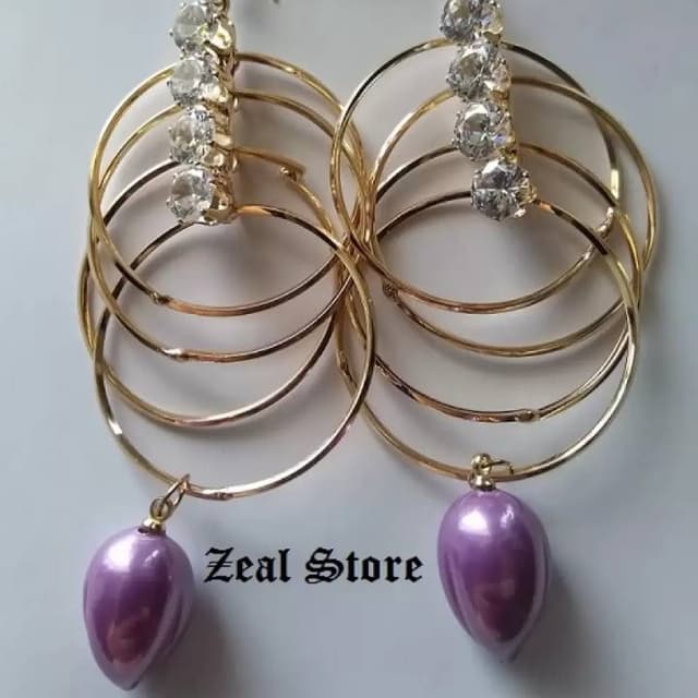 Stylish Drop Long Earring with Rhinestones and Circles
