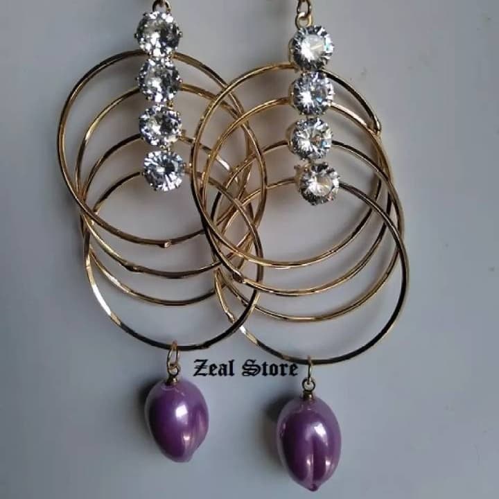 Stylish Drop Long Earring with Rhinestones and Circles
