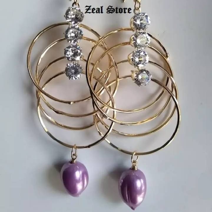 Stylish Drop Long Earring with Rhinestones and Circles