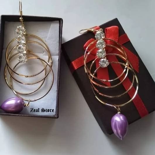 Stylish Drop Long Earring with Rhinestones and Circles