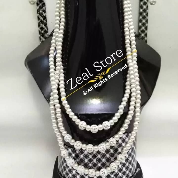 3 Layer Pearl Mala With Earring for Girls