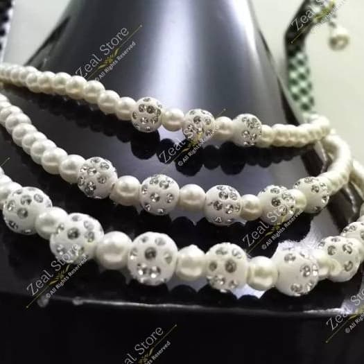 3 Layer Pearl Mala With Earring for Girls