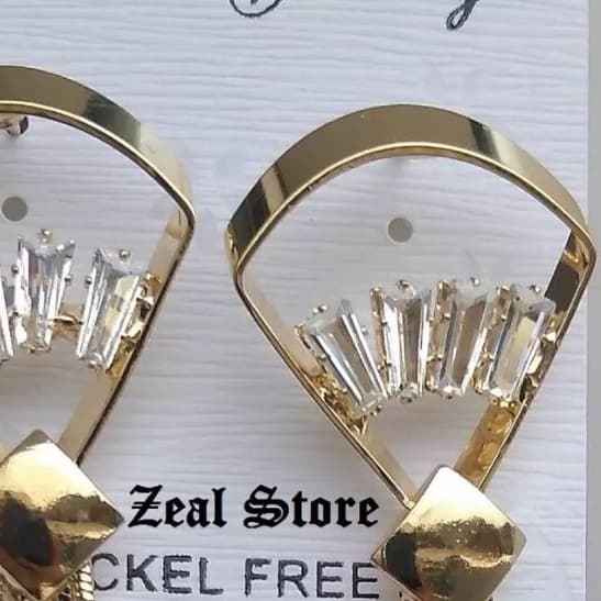 Stylish Golden Drop Long Tassel Earring With Crystal Stones