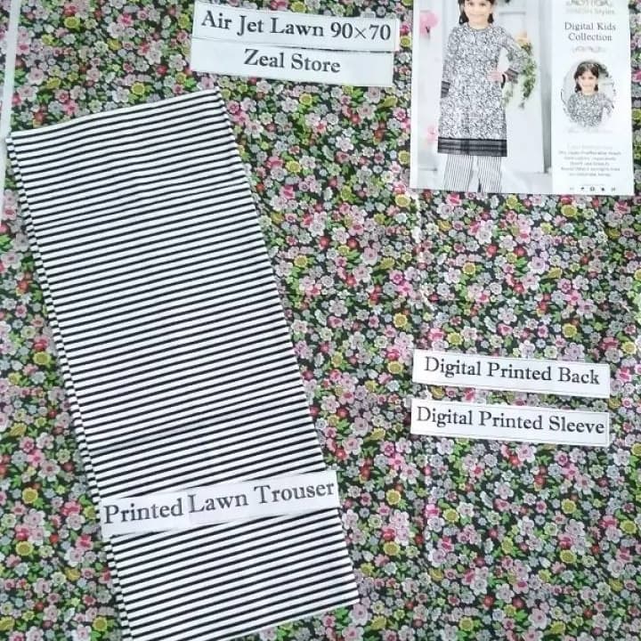 Digital Printed Lawn(Air Jet 90×70) 2Pcs Unstitch-Kids 2021