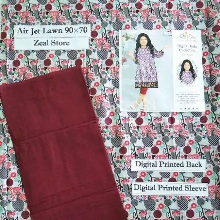 Digital Printed Lawn (Air Jet 90×70) 2Pcs Unstitch-Kids 2021