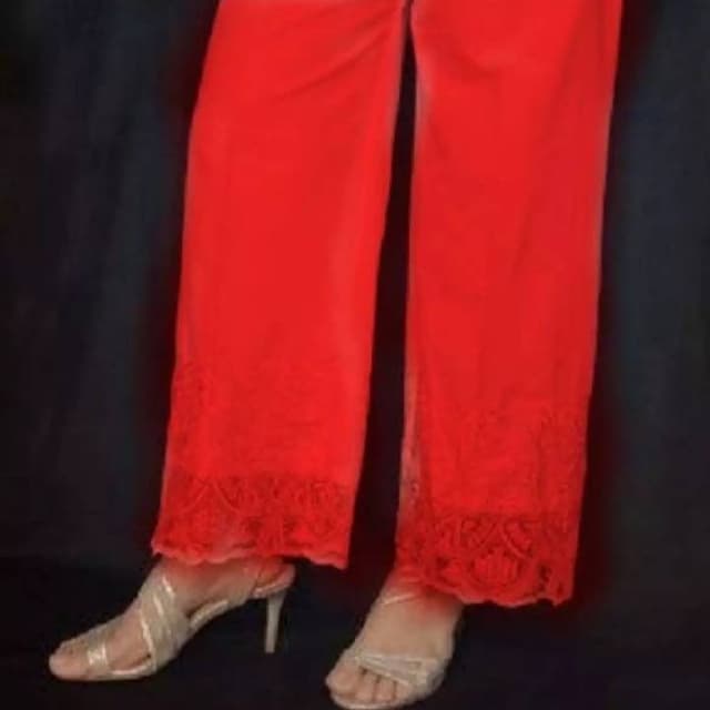 Linen Embroidered Trouser Bell Bottom For Ladies