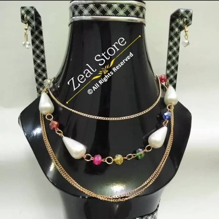 3 Layer Fancy Beads Mala with Earring-Multicolor