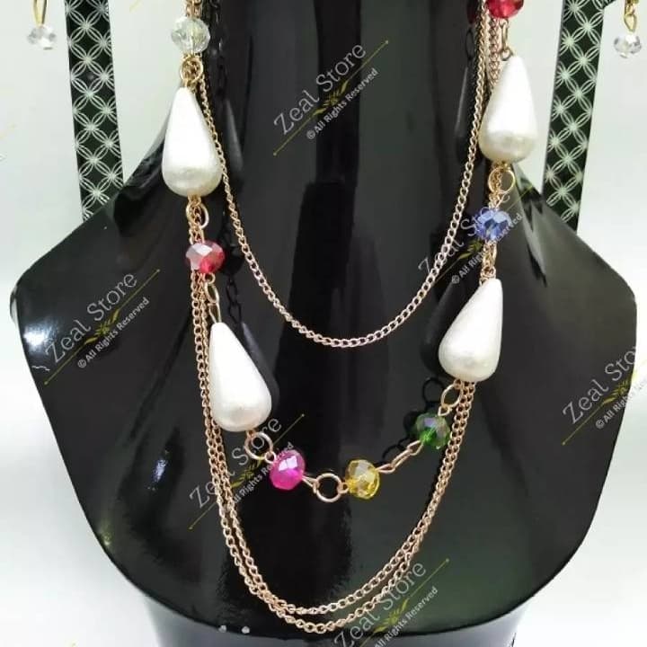 3 Layer Fancy Beads Mala with Earring-Multicolor