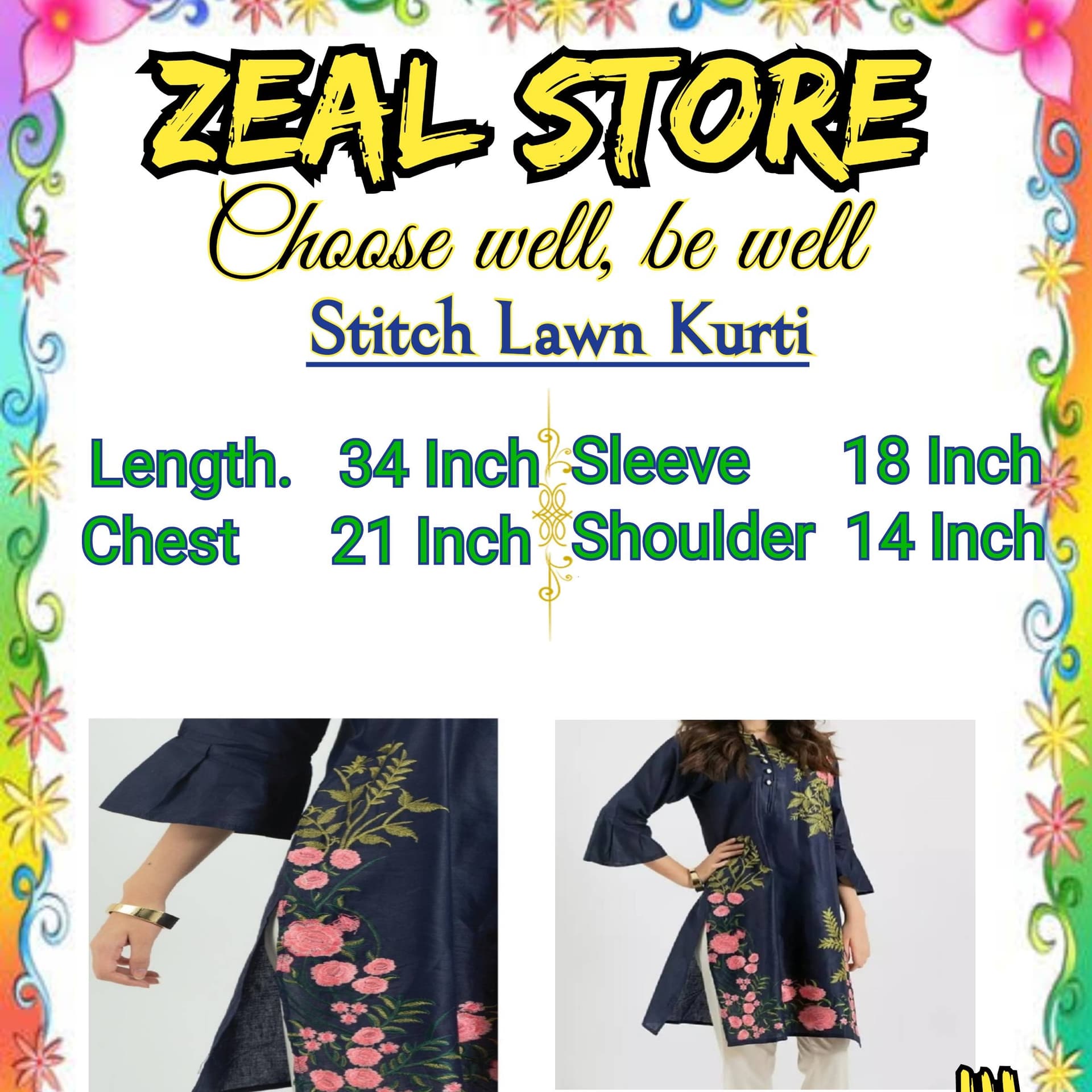 Heavy Embroidered Lawn Kurti-Stitch for girls