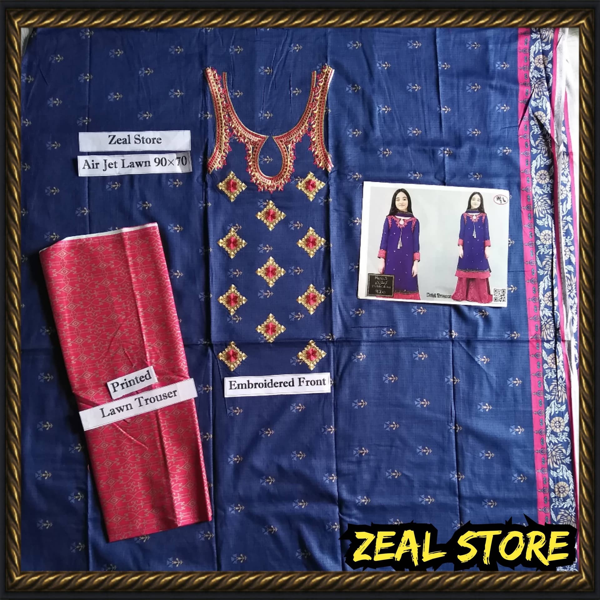 Embroidered Lawn(Air Jet Lawn 90×70) 2Pcs Unstitch-Kids