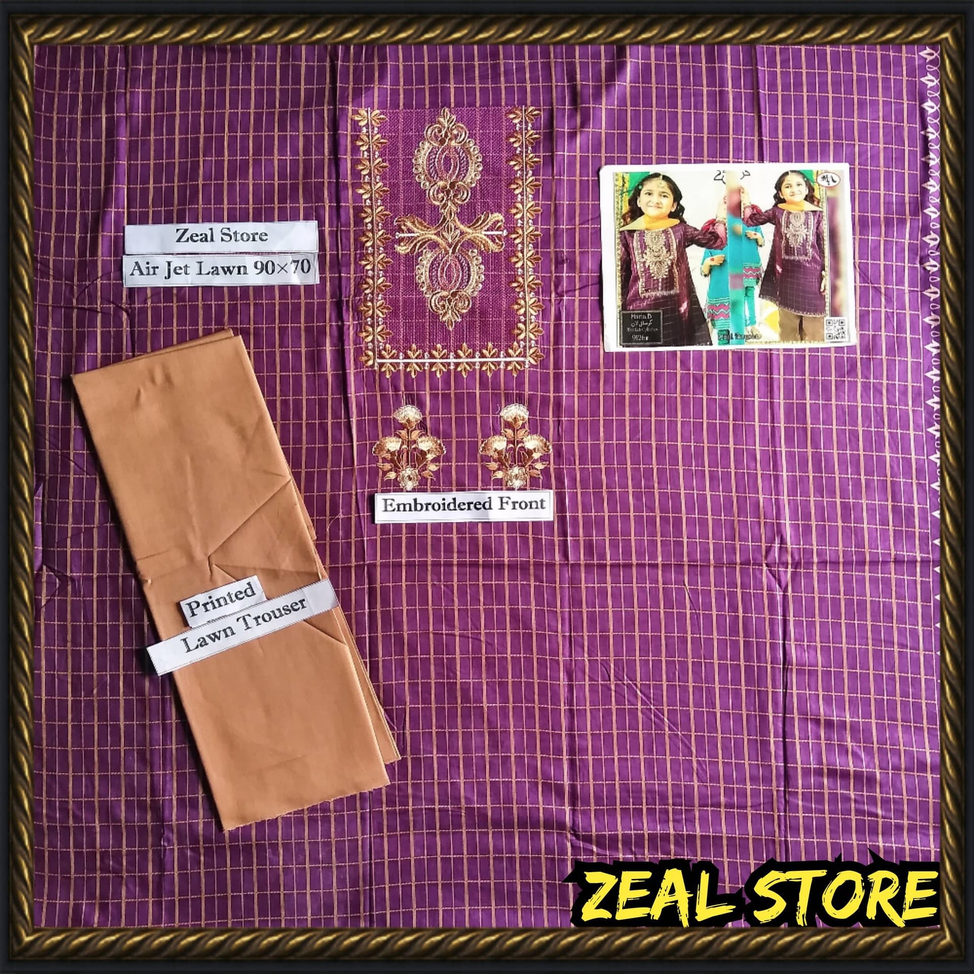 Embroidered Lawn(Air Jet Lawn 90×70) 2Pcs Unstitch-Kids