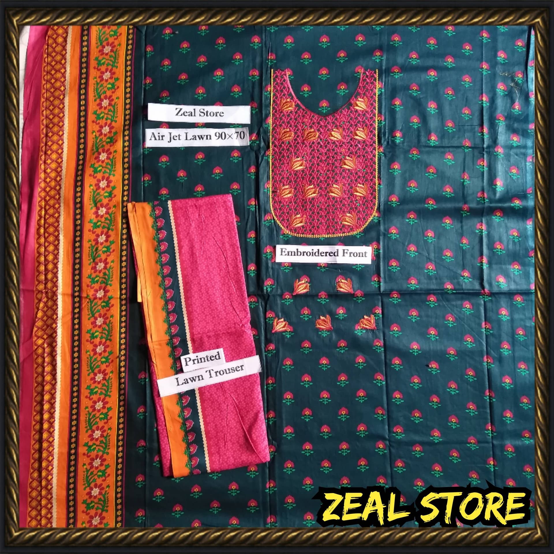 Embroidered Lawn(Air Jet Lawn 90×70) 2Pcs Unstitch-Kids