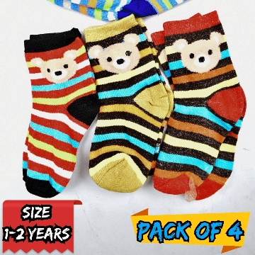 Socks For Baby/Kids Multicolor- Pack Of 4 (Size 1-2 Years)