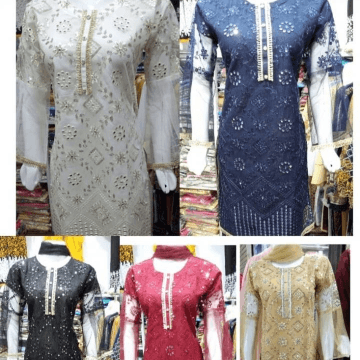 Fancy Net With Sequence Work Stitched Suit For Girls 3 Pcs