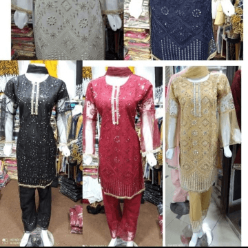 Fancy Net With Sequence Work Stitched Suit For Girls 3 Pcs