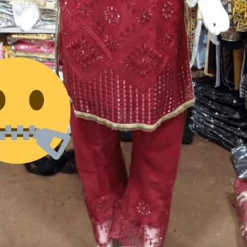 Fancy Net With Sequence Work Stitched Suit For Girls 3 Pcs