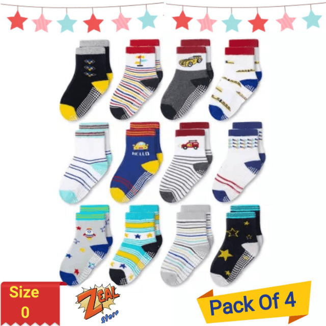 Socks For Newborn Baby-Size 0-Pack Of 4- Multicolor